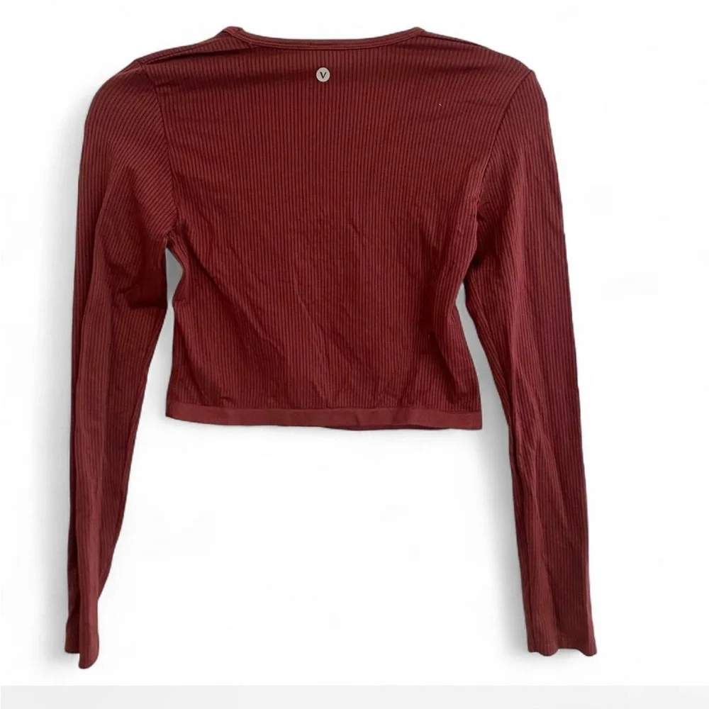 VELOCITY LONG SLEEVE RIBBED CROP TOP WORH CUT OUT RED BURGUNDY SIZE MEDIUM